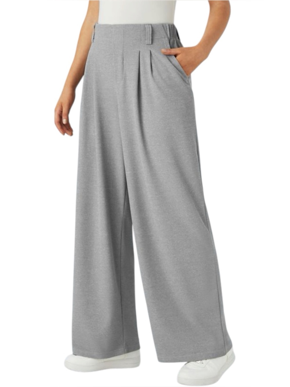 Halara NWT Flex High Waisted Pocket Wide Leg Waffle Work Pants Gray Small Petite